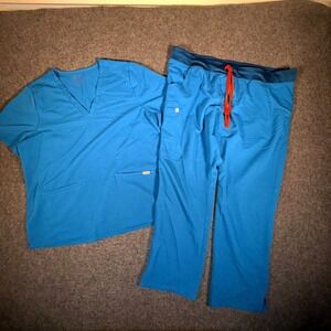 FIGS Tech Collection Scrub Set XXL Casma Top & Kade Cargo Bottoms ALPS BLUE